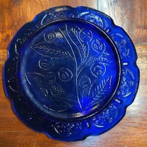 Jeannette glass blue cherry blossom pattern round butter dish